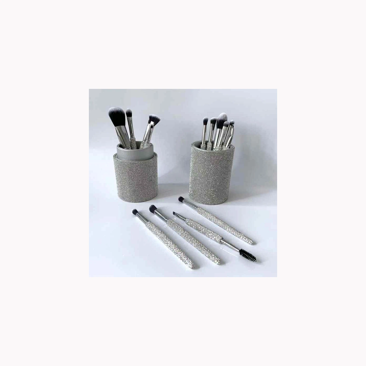 Silver Rhinestone Brush Holder Set
