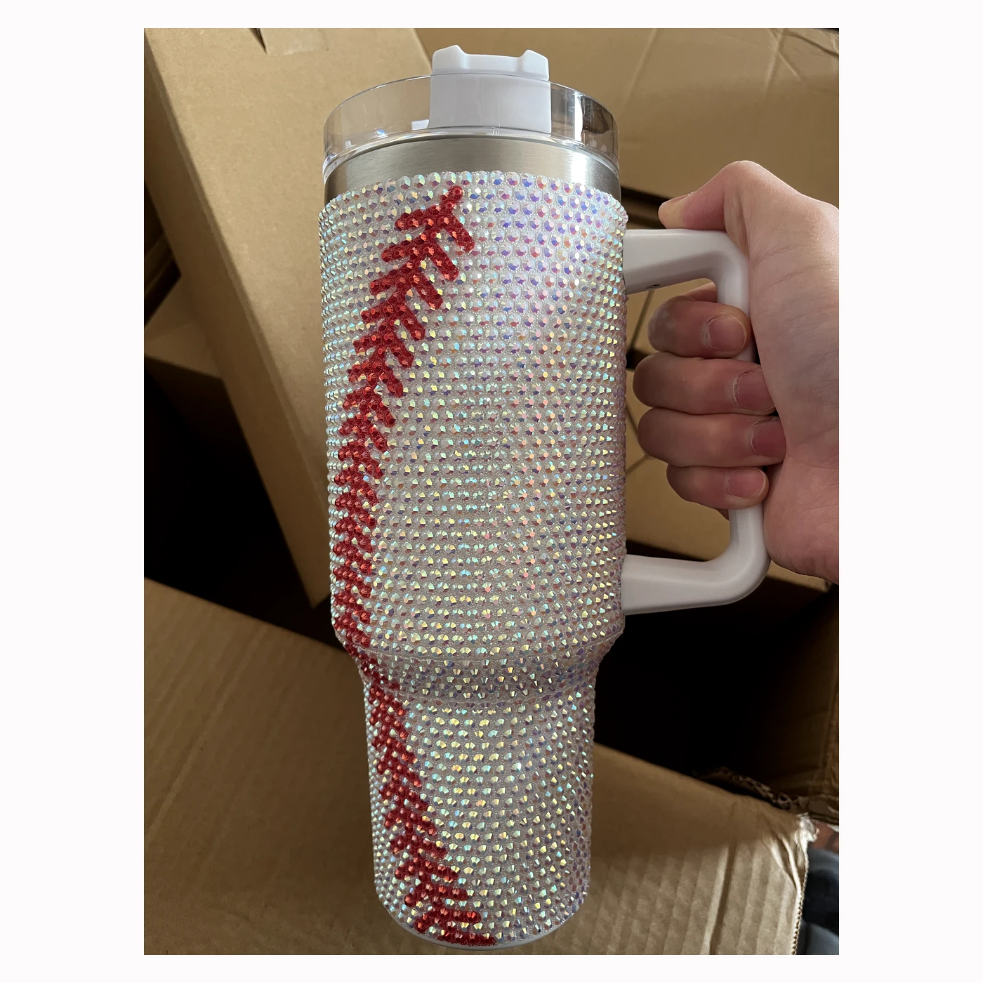Baseball Pattern Crystal Tumbler