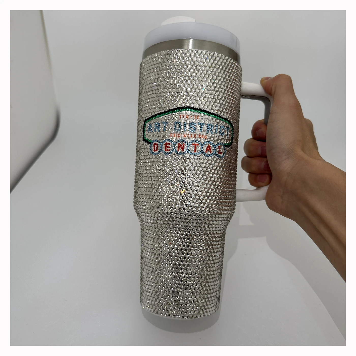 Silver Custom Logo Rhinestone Tumbler