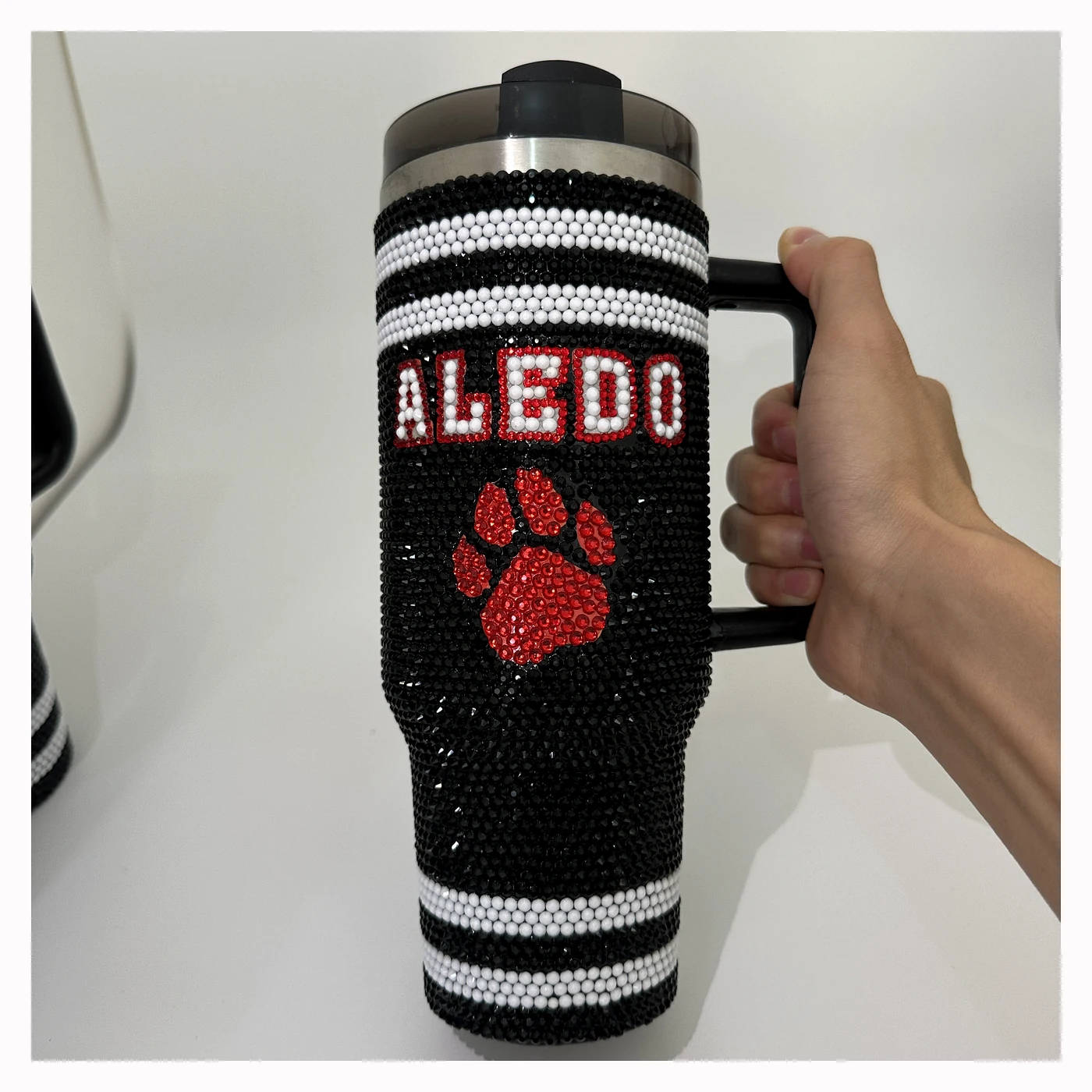 Black Team-Style Rhinestone Tumbler