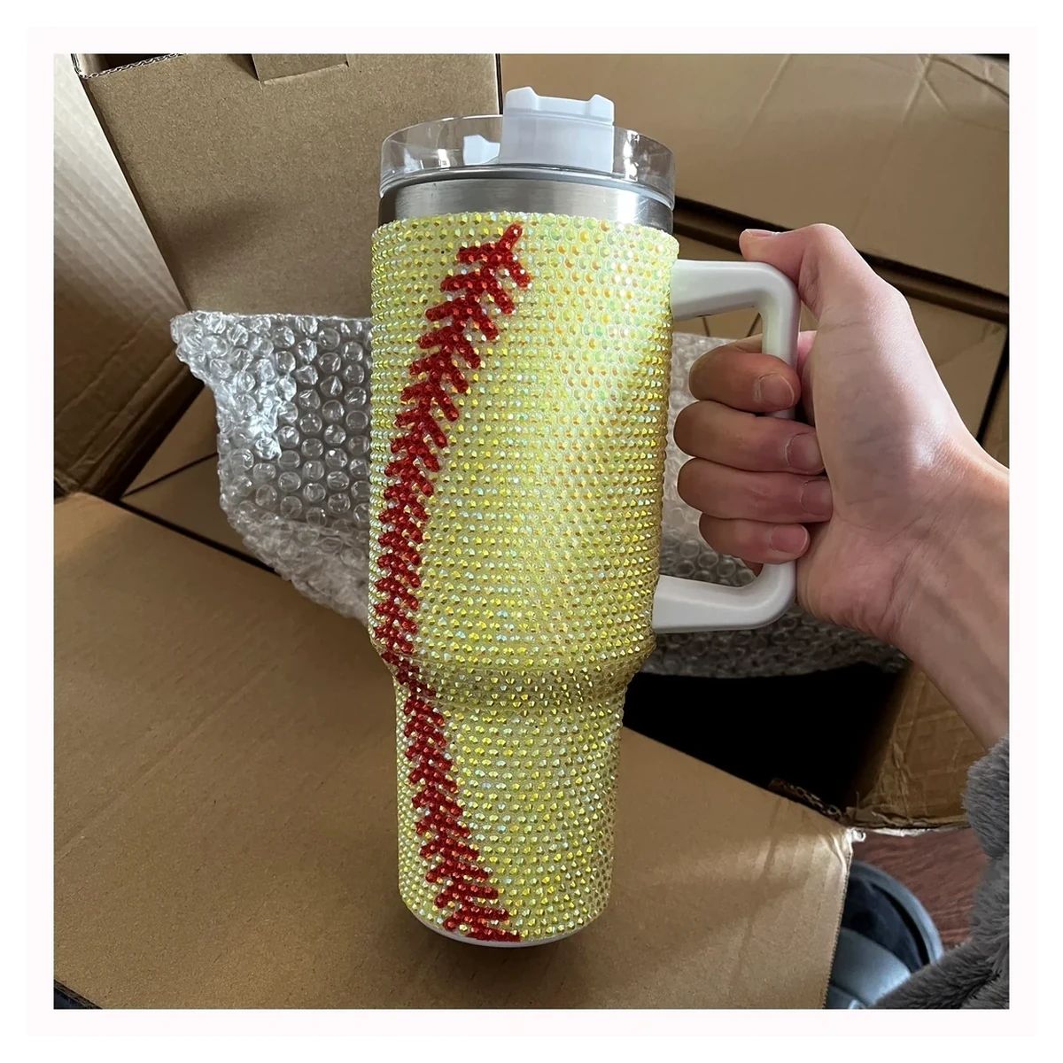 Softball Rhinestone Tumbler for wholesale and custom orders