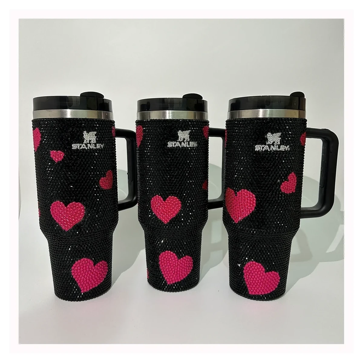 Assorted pink heart rhinestone tumbler collection
