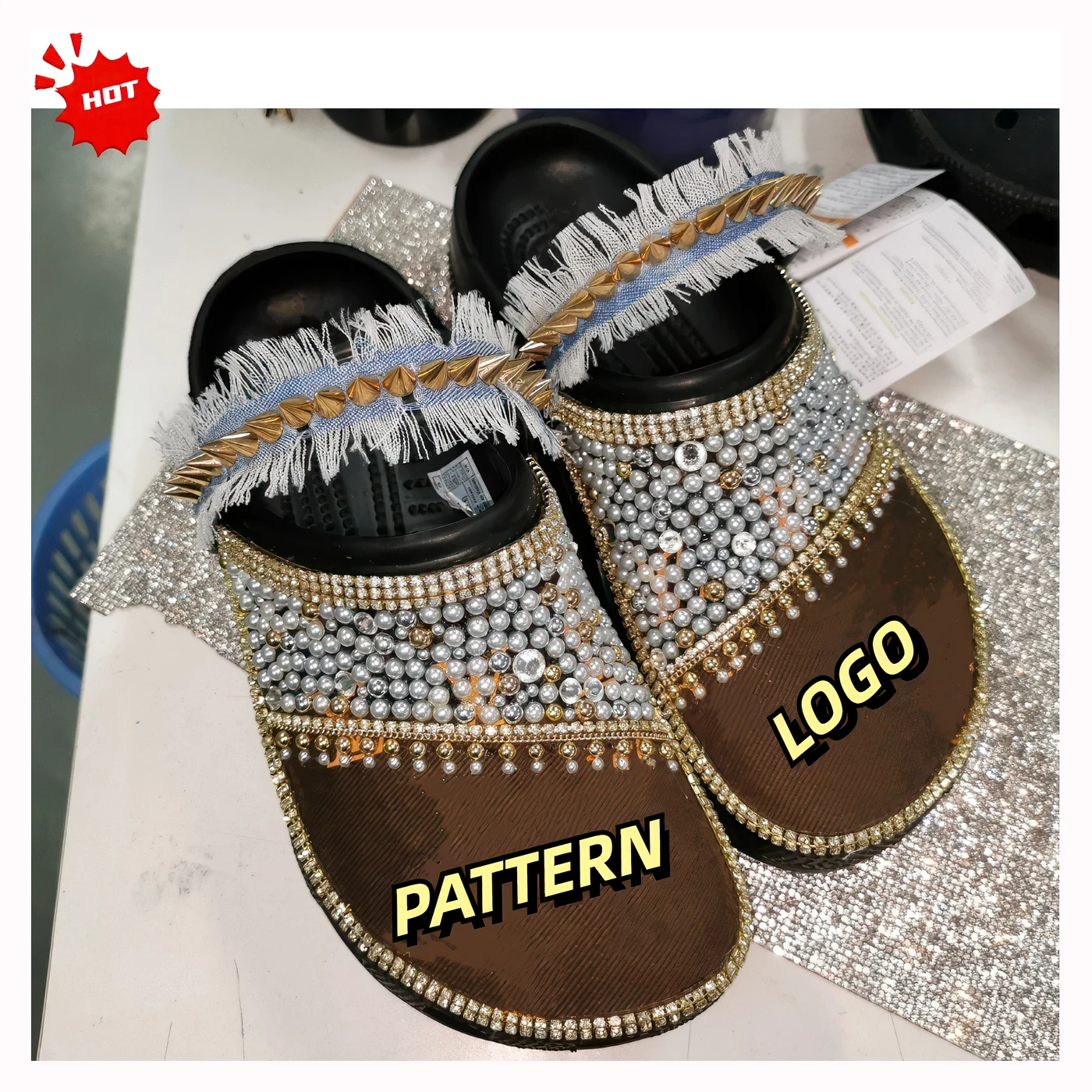 Silver Fringe Rhinestone Clogs
