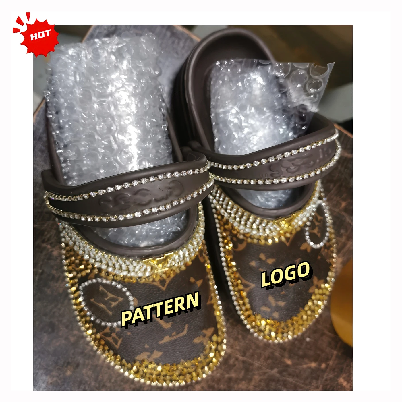 Silver Crystal Platform Clogs