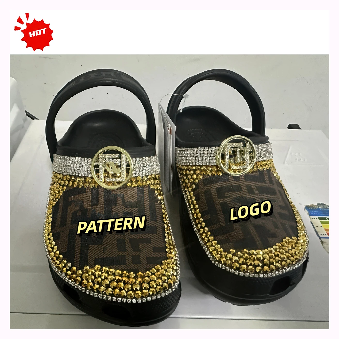 Black & Gold Custom Crystal Clogs