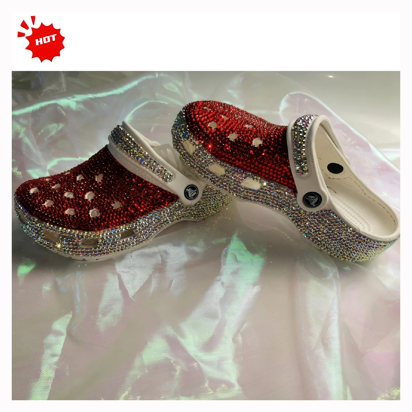 Red & Silver Crystal Clogs