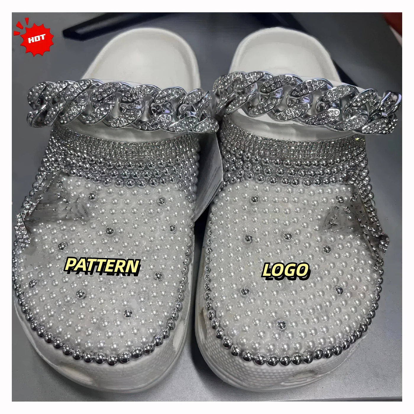 Pearl White Rhinestone Clogs