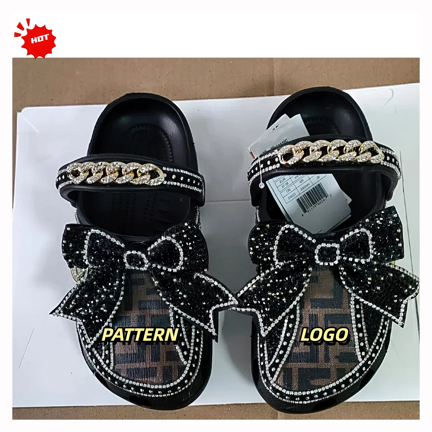 Black Bow Crystal Clogs