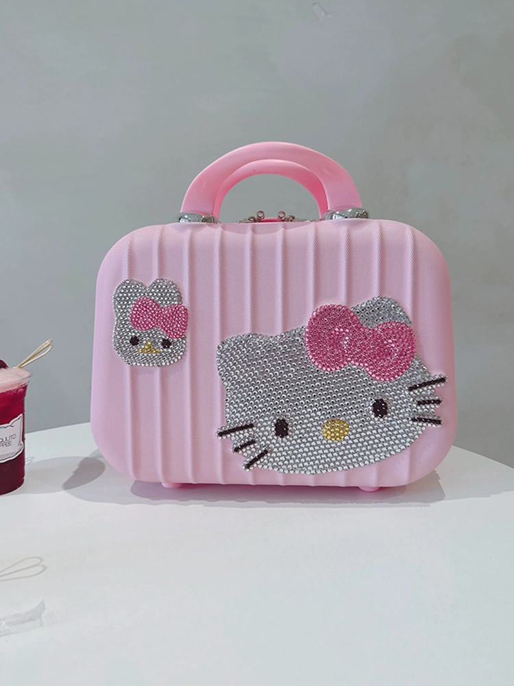 Pink Hello Kitty rhinestone travel makeup case