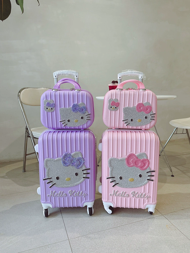 Pink and lavender Hello Kitty rhinestone luggage and vanity case sets