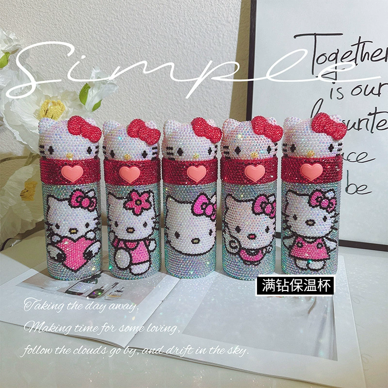 Hello Kitty crystal decorated stainless steel insulated tumbler