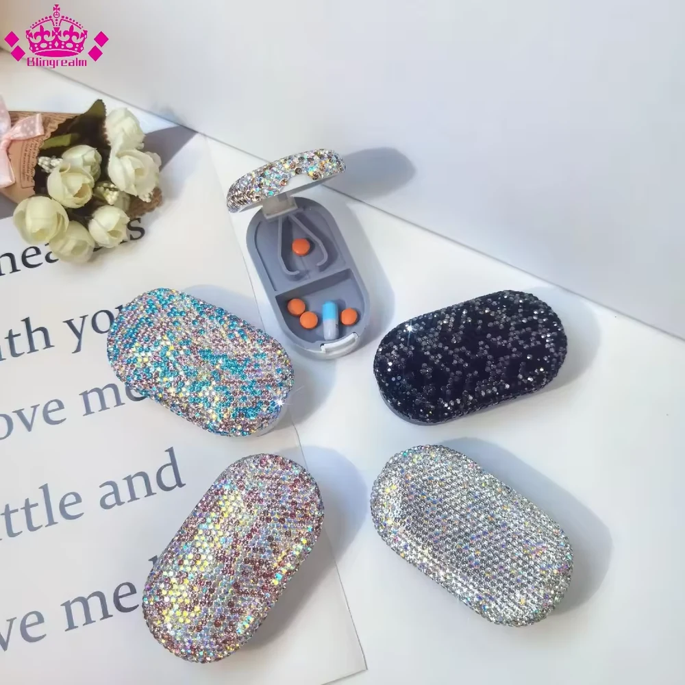 Rhinestone Keychain Pill Holder