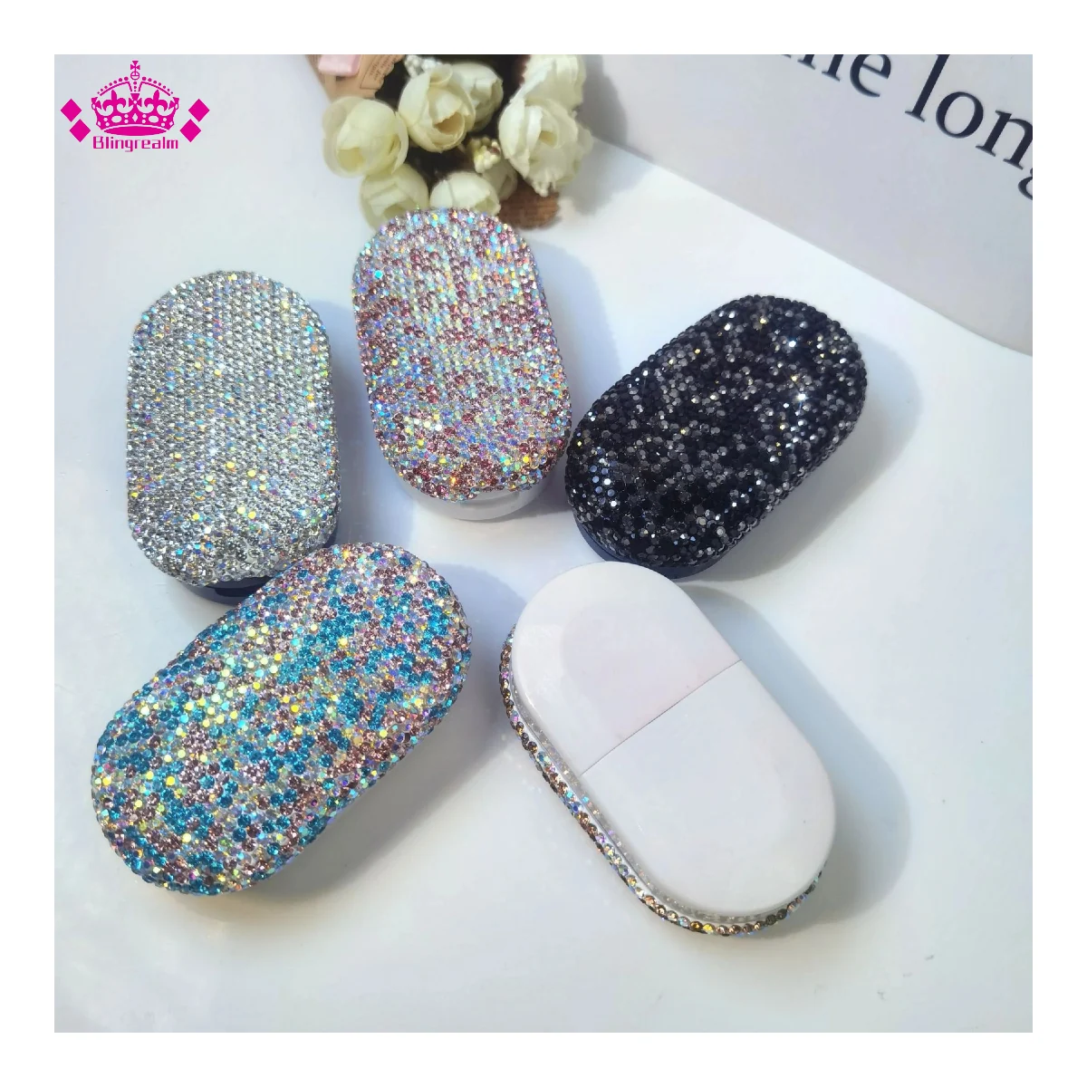 Two-Compartment Rhinestone Pill Case for wholesale and custom orders