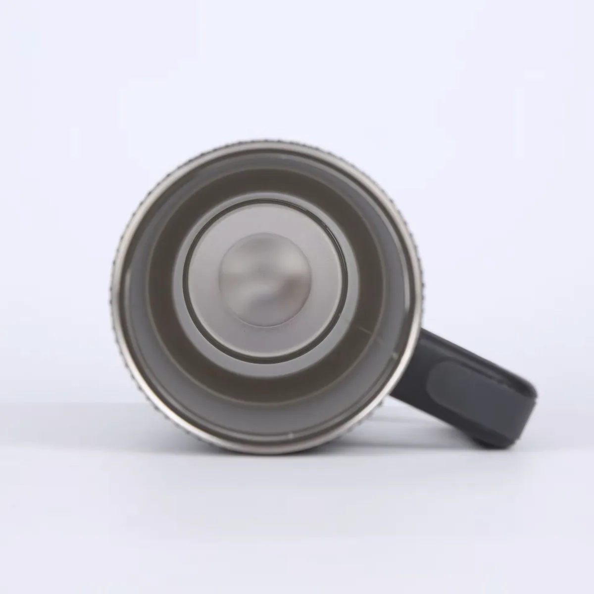 Inside view of black handled rhinestone tumbler