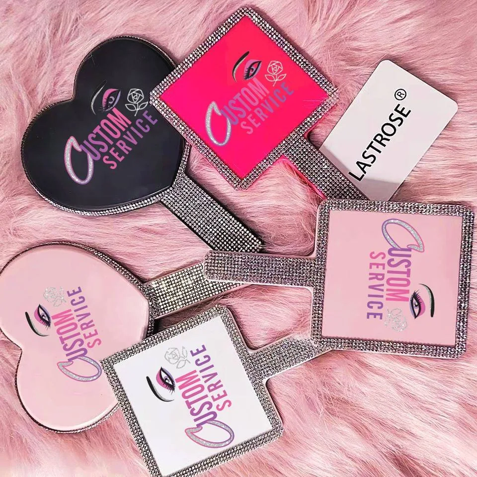 Custom heart and square hand mirror collection with rhinestone handles