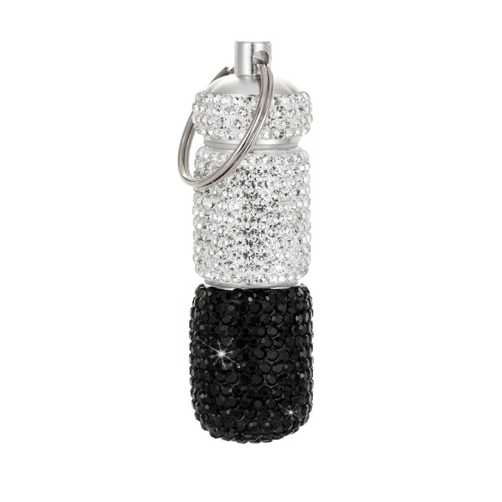 Silver and black rhinestone pill box keychain color options